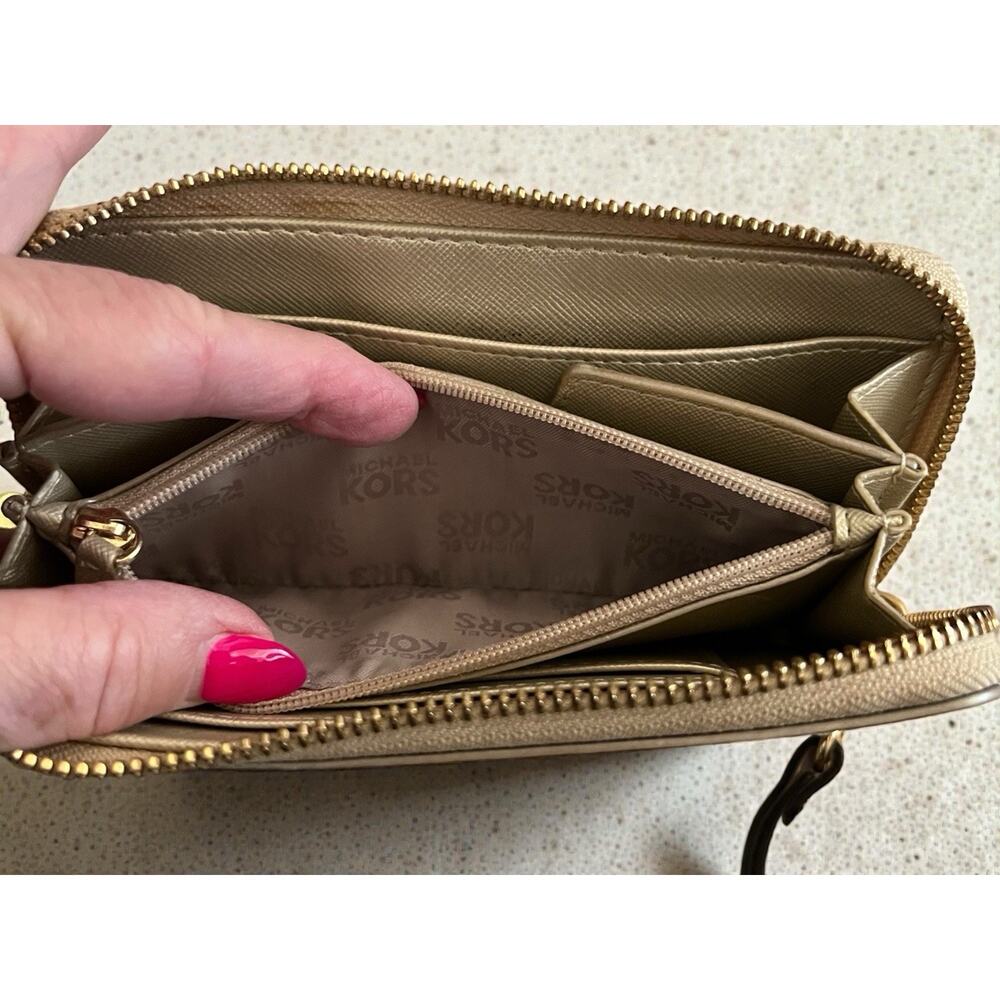 Michael Kors Jet Set Travel Continental Wristlet Wallet Gold - Picture 9 of 14